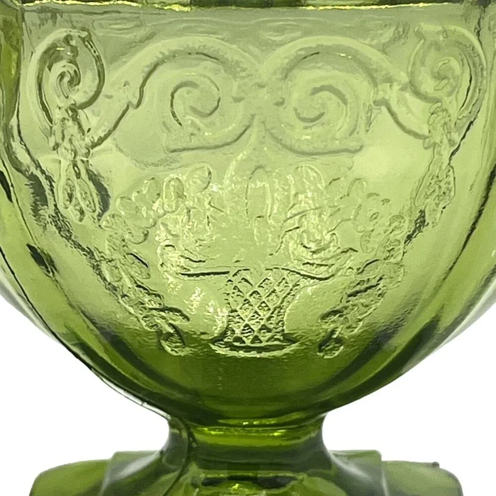 Vintage Green Glass Dessert Bowls Set Of 2 With Decorative Rim  Floral Design - Picture 6 of 15